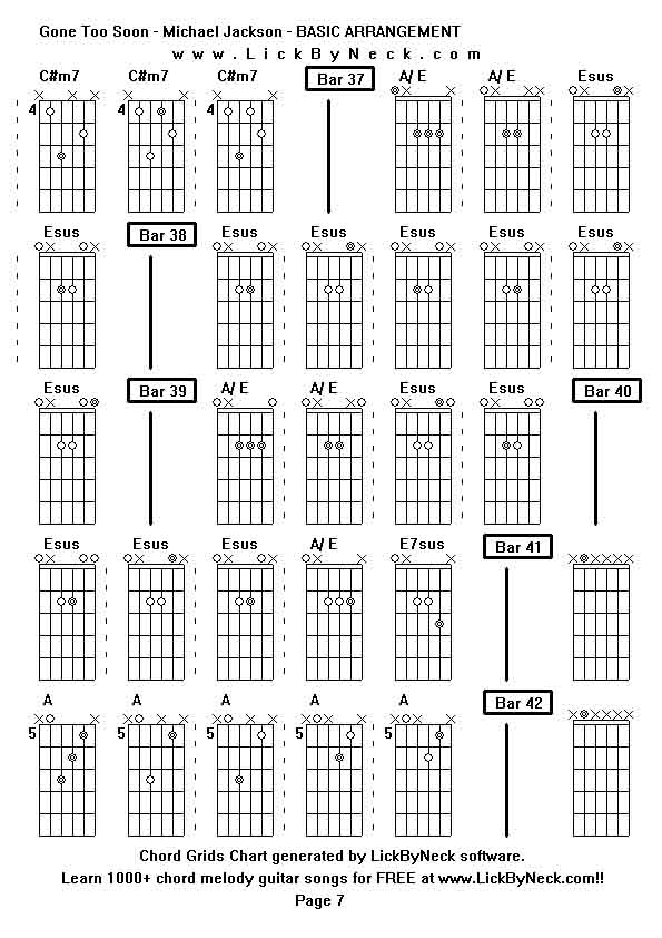 Chord Grids Chart of chord melody fingerstyle guitar song-Gone Too Soon - Michael Jackson - BASIC ARRANGEMENT,generated by LickByNeck software.